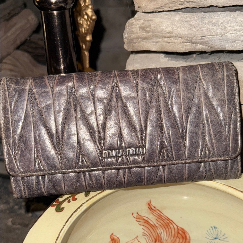 Miu Miu Shimmering Silver Quilted Wallet